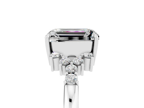 White gold Emerald Cut Moissanite Ring with Side Stones and Four-Prong Setting_41