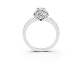 White gold Emerald Cut Moissanite Scalloped Halo Engagement Ring with Round Shared Prong Band_27