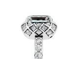White gold Emerald Cut Moissanite Scalloped Halo Engagement Ring with Round Shared Prong Band_29