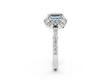 White gold Emerald Cut Moissanite Scalloped Halo Engagement Ring with Round Shared Prong Band_38