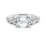 White gold Emerald Cut Moissanite Scattered Round Accent Ring with Prong Setting_24