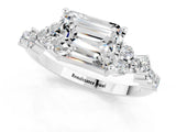 White gold Emerald Cut Moissanite Scattered Round Accent Ring with Prong Setting_25