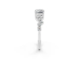 White gold Emerald Cut Moissanite Scattered Round Accent Ring with Prong Setting_26