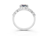 White gold Emerald Cut Moissanite Scattered Round Accent Ring with Prong Setting_27