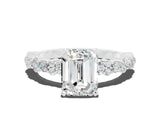 White gold Emerald Cut Moissanite Side Stone Solitaire Ring with Round  and Four-Prong Setting_60