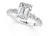White gold Emerald Cut Moissanite Side Stone Solitaire Ring with Round  and Four-Prong Setting_61