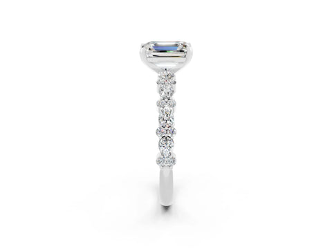 White gold Emerald Cut Moissanite Side Stone Solitaire Ring with Round  and Four-Prong Setting_62