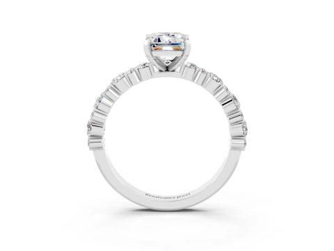 White gold Emerald Cut Moissanite Side Stone Solitaire Ring with Round  and Four-Prong Setting_63