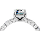 White gold Emerald Cut Moissanite Side Stone Solitaire Ring with Round  and Four-Prong Setting_64