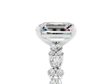 White gold Emerald Cut Moissanite Side Stone Solitaire Ring with Round  and Four-Prong Setting_65