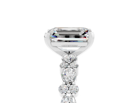 White gold Emerald Cut Moissanite Side Stone Solitaire Ring with Round  and Four-Prong Setting_65