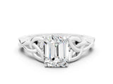 White gold Emerald Cut Moissanite Solitaire Celtic Knot Ring with Four-Prong Setting_12