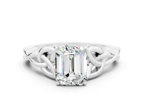 White gold Emerald Cut Moissanite Solitaire Celtic Knot Ring with Four-Prong Setting_12