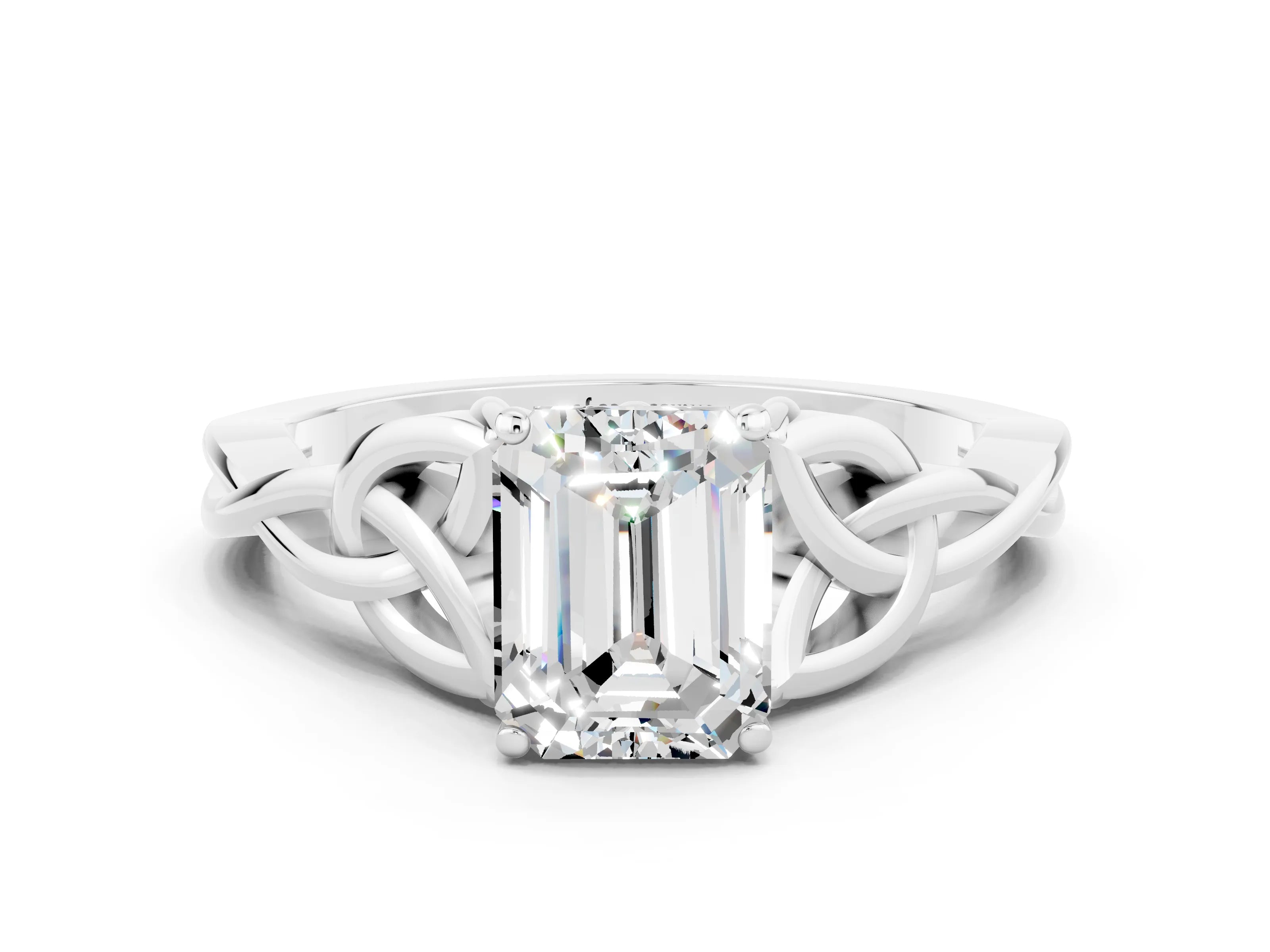 White gold Emerald Cut Moissanite Solitaire Celtic Knot Ring with Four-Prong Setting_12