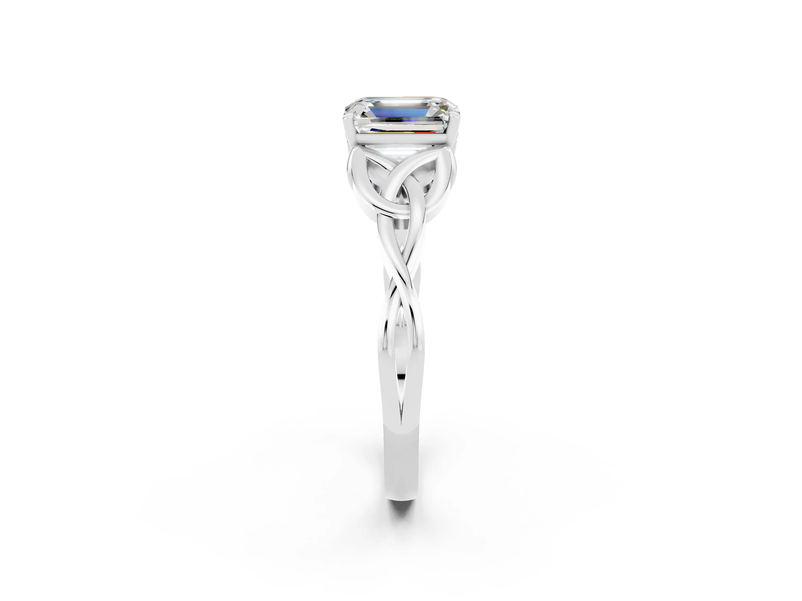 White gold Emerald Cut Moissanite Solitaire Celtic Knot Ring with Four-Prong Setting_14