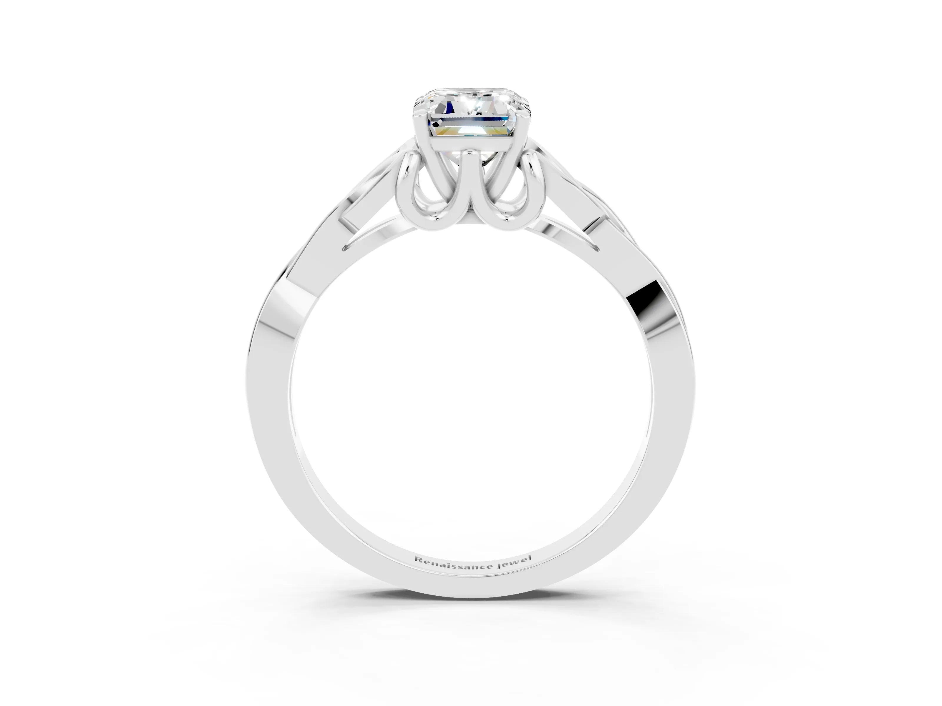 White gold Emerald Cut Moissanite Solitaire Celtic Knot Ring with Four-Prong Setting_15