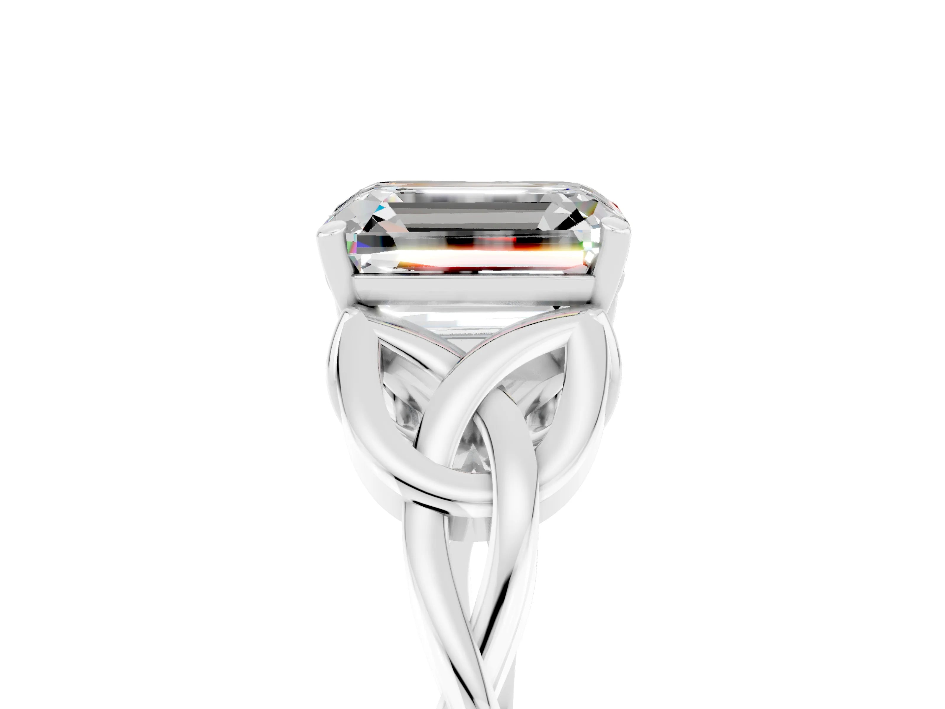 White gold Emerald Cut Moissanite Solitaire Celtic Knot Ring with Four-Prong Setting_17