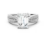 White gold Emerald Cut Moissanite   Solitaire Diamond Ring with Milgrain Pavé Band and Four-Prong Setting_33