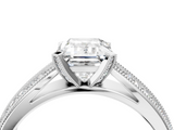 White gold Emerald Cut Moissanite   Solitaire Diamond Ring with Milgrain Pavé Band and Four-Prong Setting_37