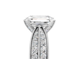 White gold Emerald Cut Moissanite   Solitaire Diamond Ring with Milgrain Pavé Band and Four-Prong Setting_38