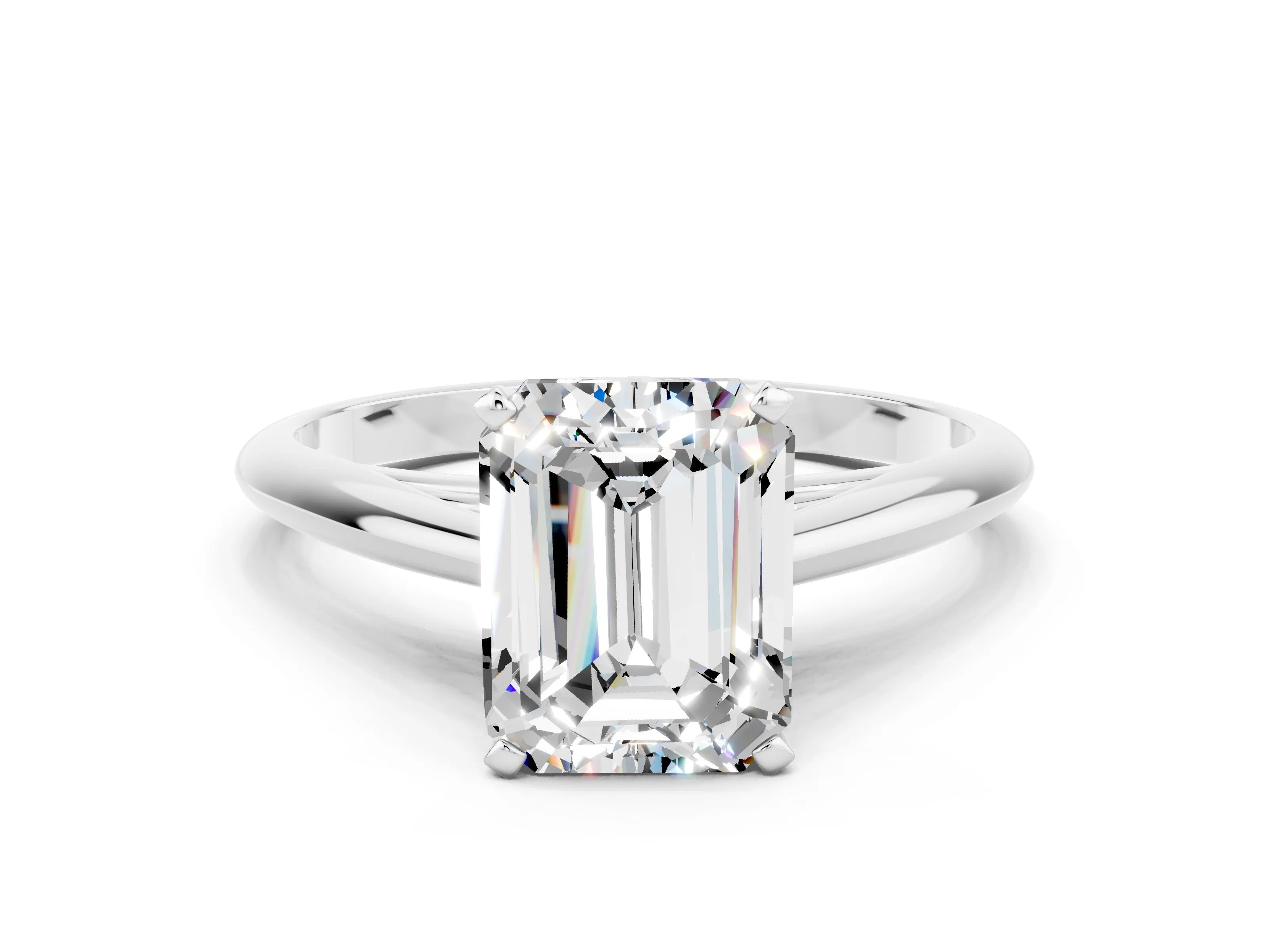 White gold Emerald Cut Moissanite Solitaire Engagement Ring with Cathedral Setting and Four-Prong Mount_12
