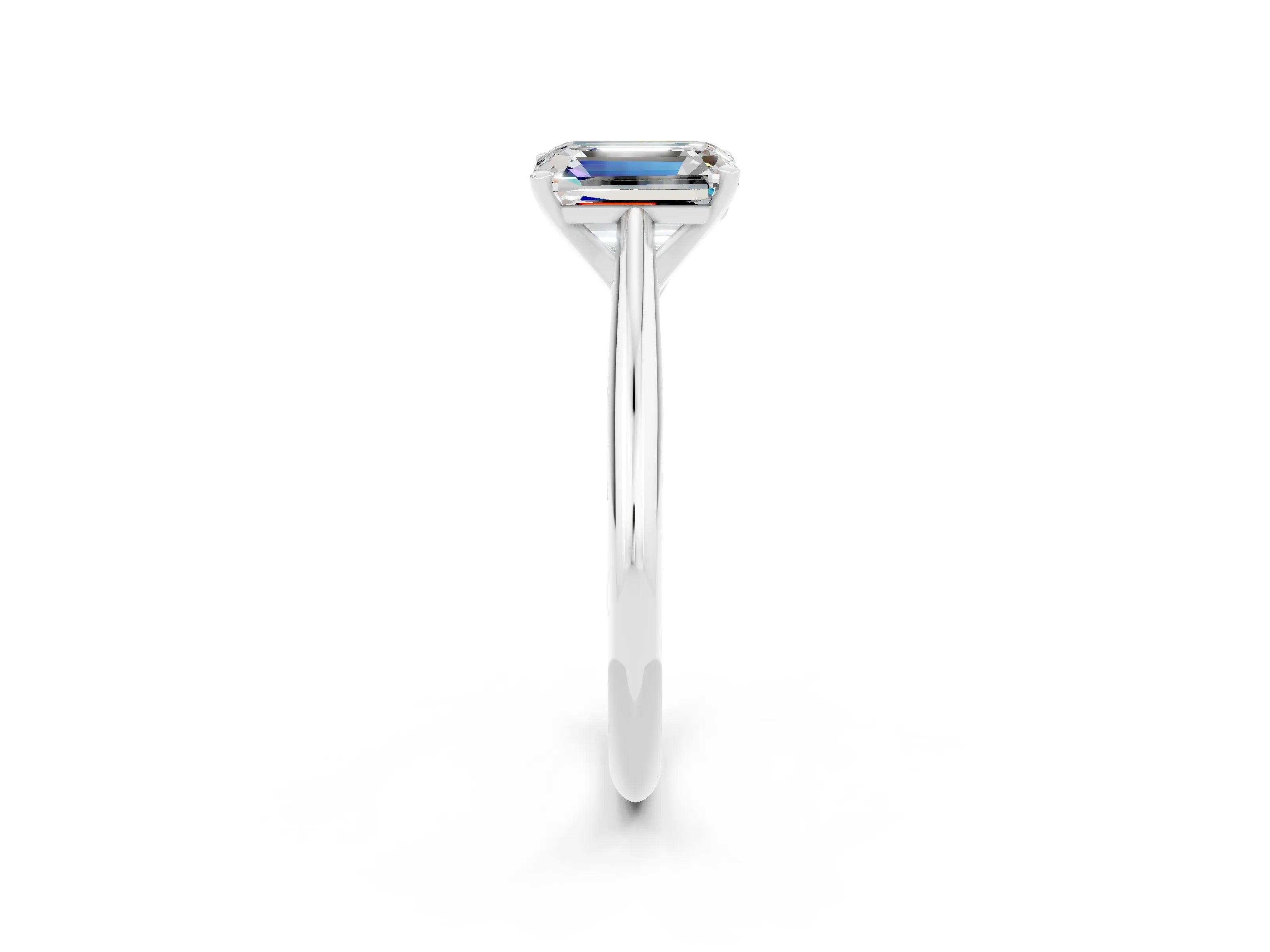 White gold Emerald Cut Moissanite Solitaire Engagement Ring with Cathedral Setting and Four-Prong Mount_14