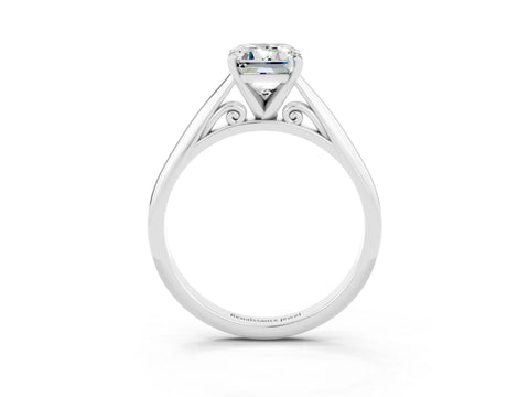 White gold Emerald Cut Moissanite Solitaire Engagement Ring with Cathedral Setting and Four-Prong Mount_15