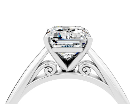 White gold Emerald Cut Moissanite Solitaire Engagement Ring with Cathedral Setting and Four-Prong Mount_16