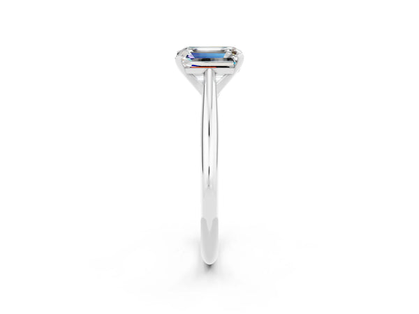 White gold Emerald Cut Moissanite Solitaire Engagement Ring with Cathedral Setting and Four-Prong Mount