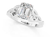 White gold Emerald Cut Moissanite Solitaire Engagement Ring with Celtic Knot Band and Four-Prong Setting_1
