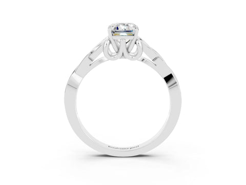 White gold Emerald Cut Moissanite Solitaire Engagement Ring with Celtic Knot Band and Four-Prong Setting_3