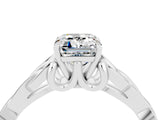 White gold Emerald Cut Moissanite Solitaire Engagement Ring with Celtic Knot Band and Four-Prong Setting_4