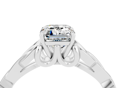 White gold Emerald Cut Moissanite Solitaire Engagement Ring with Celtic Knot Band and Four-Prong Setting_4