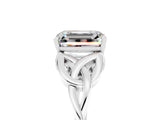 White gold Emerald Cut Moissanite Solitaire Engagement Ring with Celtic Knot Band and Four-Prong Setting_5