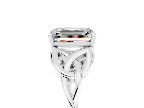 White gold Emerald Cut Moissanite Solitaire Engagement Ring with Celtic Knot Band and Four-Prong Setting_5