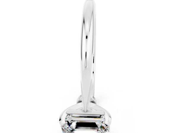 White gold Emerald Cut Moissanite Solitaire Engagement Ring with Classic Band and Four-Prong Setting