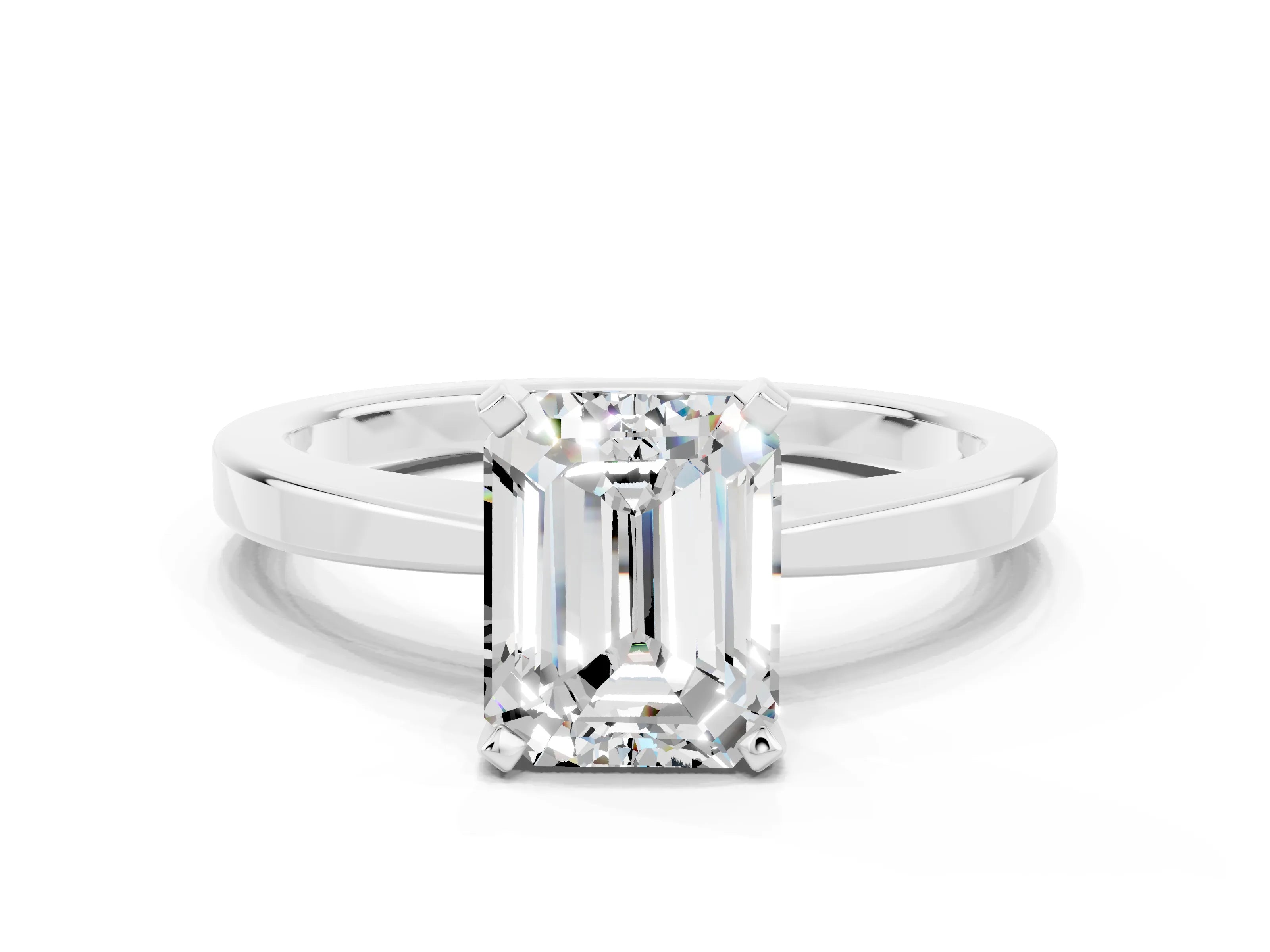 White gold Emerald Cut Moissanite Solitaire Engagement Ring with Classic Band and Four-Prong Setting_24