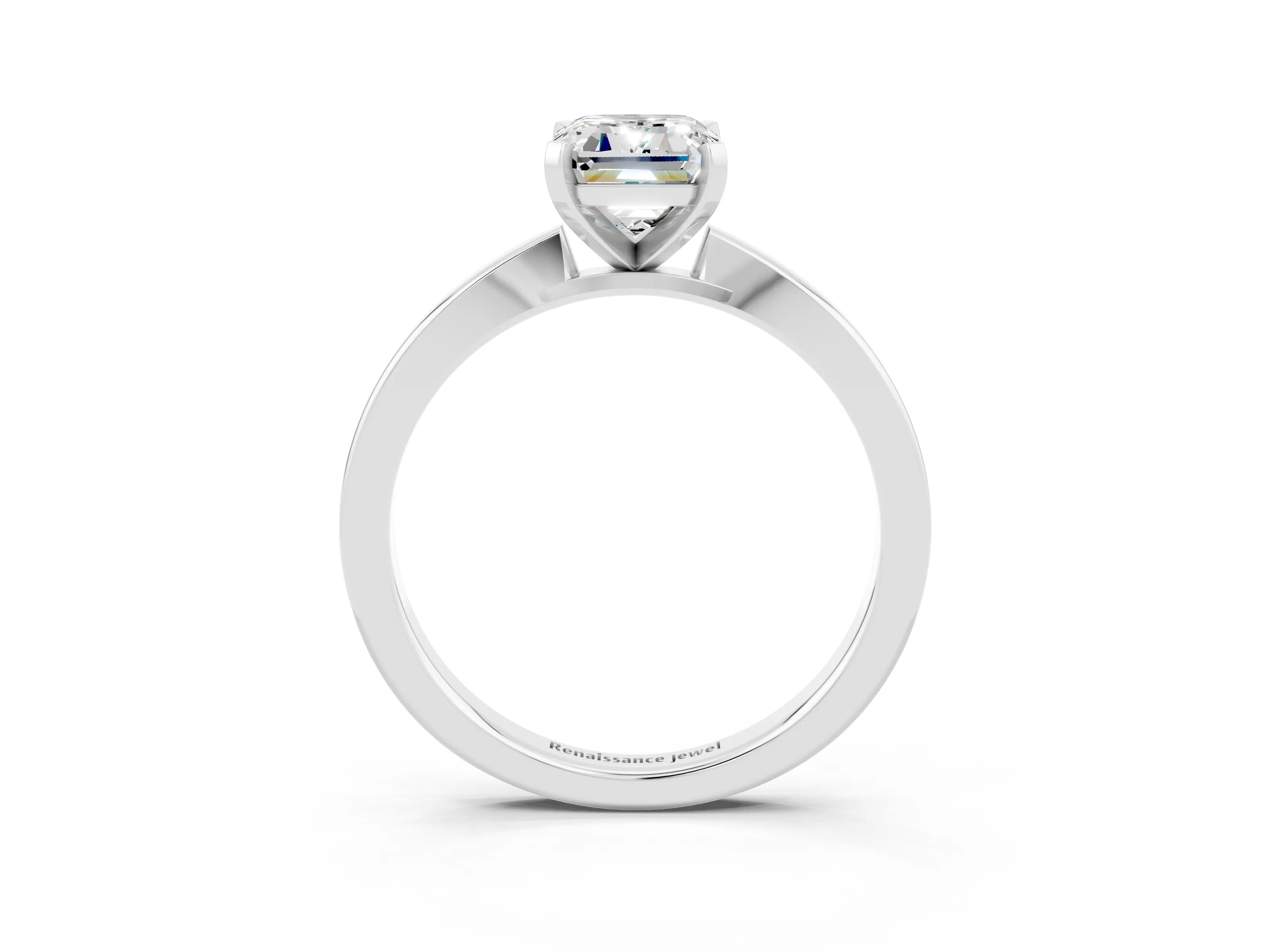 White gold Emerald Cut Moissanite Solitaire Engagement Ring with Classic Band and Four-Prong Setting_27