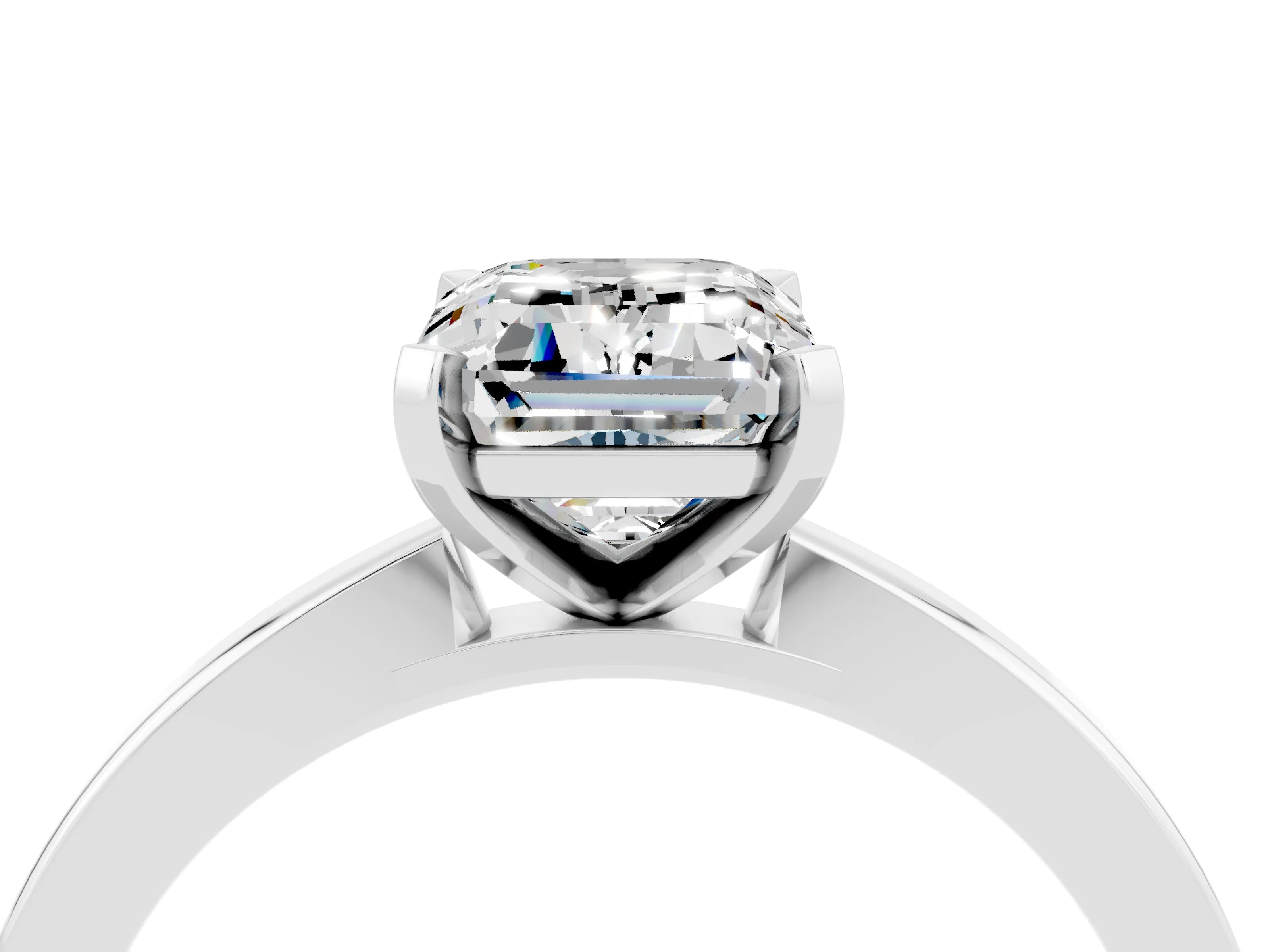 White gold Emerald Cut Moissanite Solitaire Engagement Ring with Classic Band and Four-Prong Setting_28