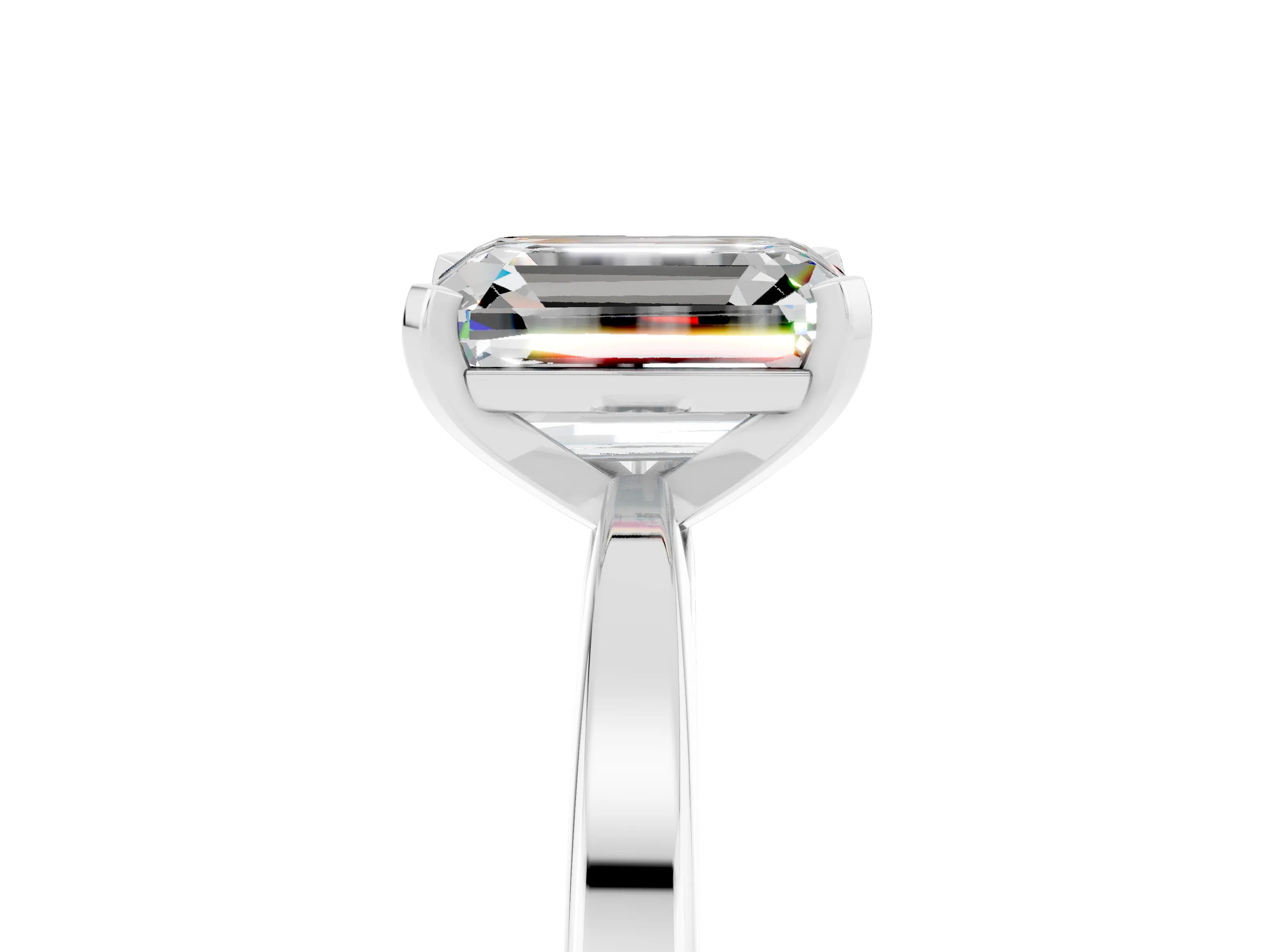 White gold Emerald Cut Moissanite Solitaire Engagement Ring with Classic Band and Four-Prong Setting_29
