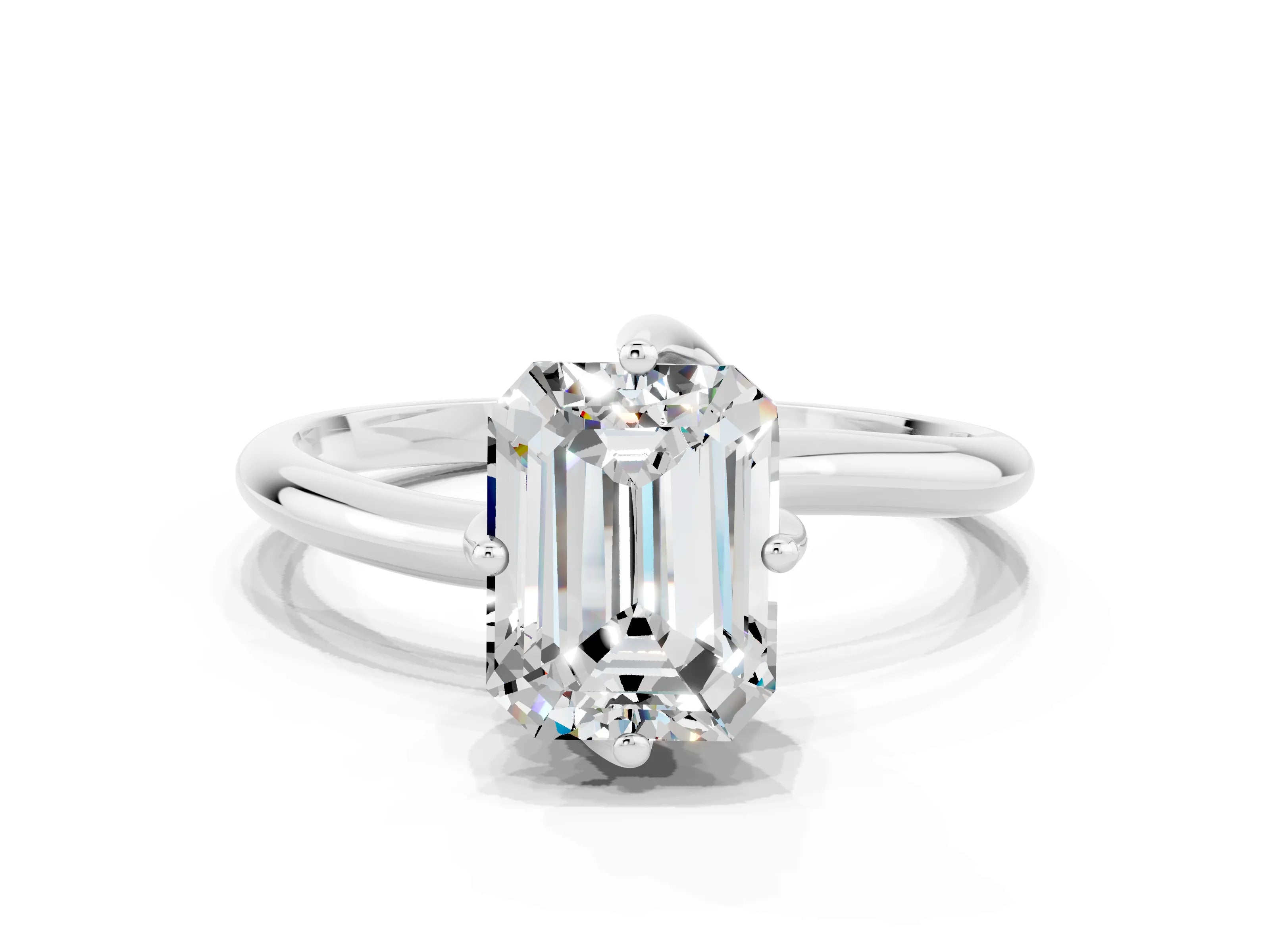 White gold Emerald Cut Moissanite Solitaire Engagement Ring with Four-Prong Setting and Classic Band_12