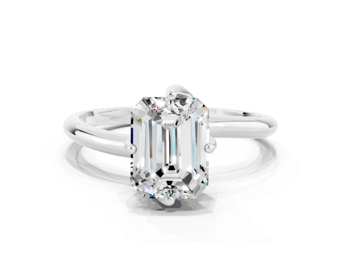 White gold Emerald Cut Moissanite Solitaire Engagement Ring with Four-Prong Setting and Classic Band_12