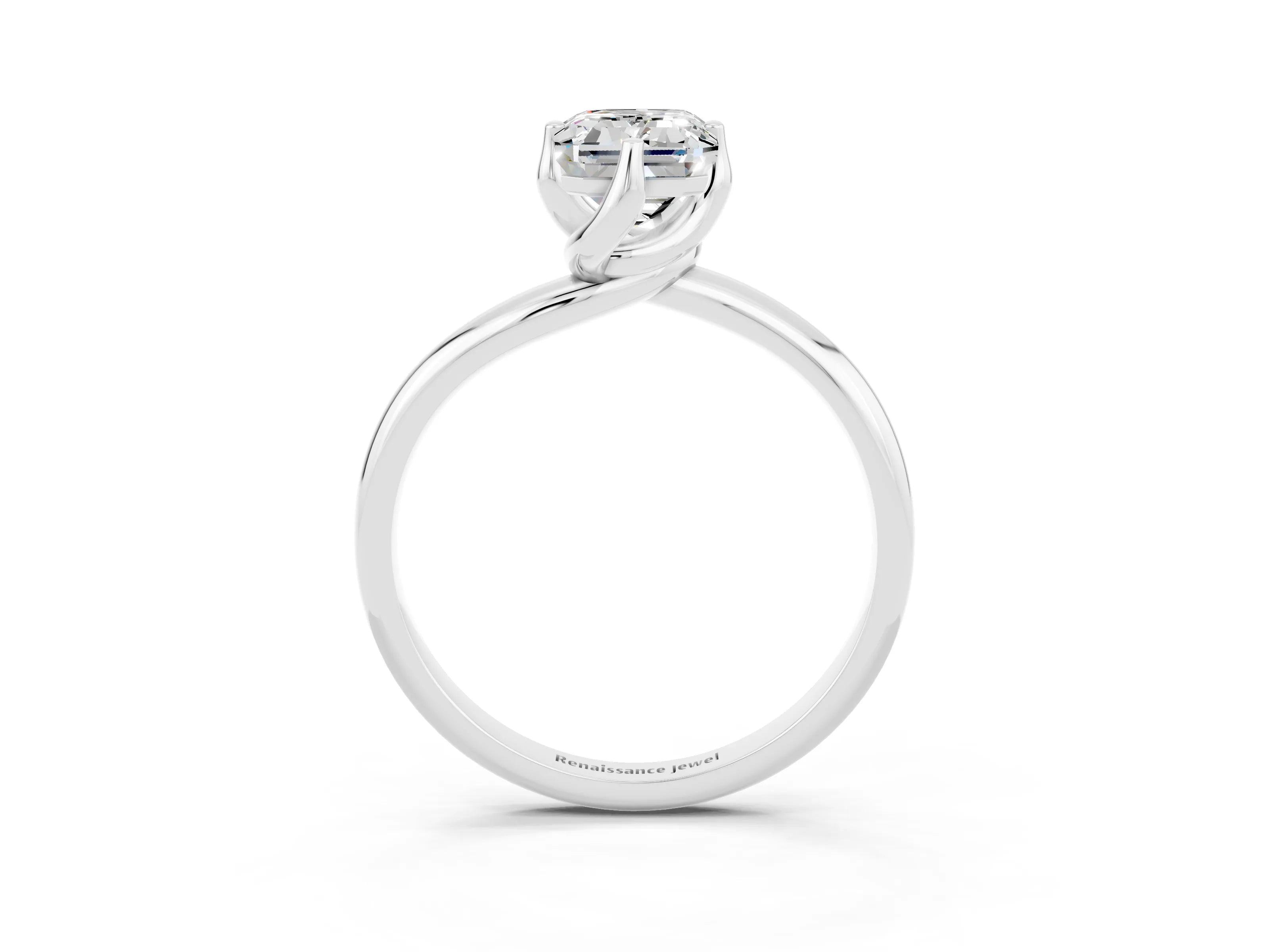 White gold Emerald Cut Moissanite Solitaire Engagement Ring with Four-Prong Setting and Classic Band_15