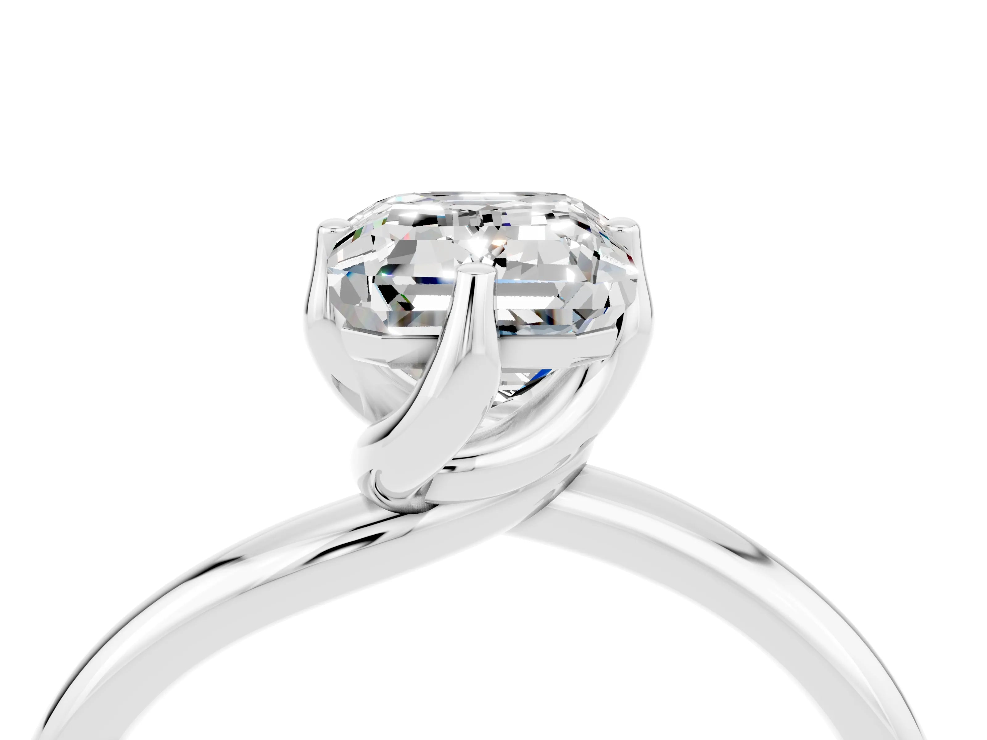 White gold Emerald Cut Moissanite Solitaire Engagement Ring with Four-Prong Setting and Classic Band_16
