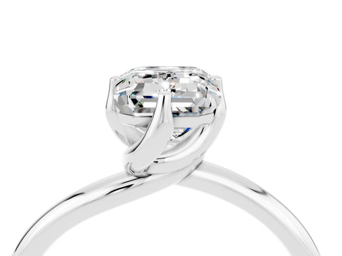 White gold Emerald Cut Moissanite Solitaire Engagement Ring with Four-Prong Setting and Classic Band_16