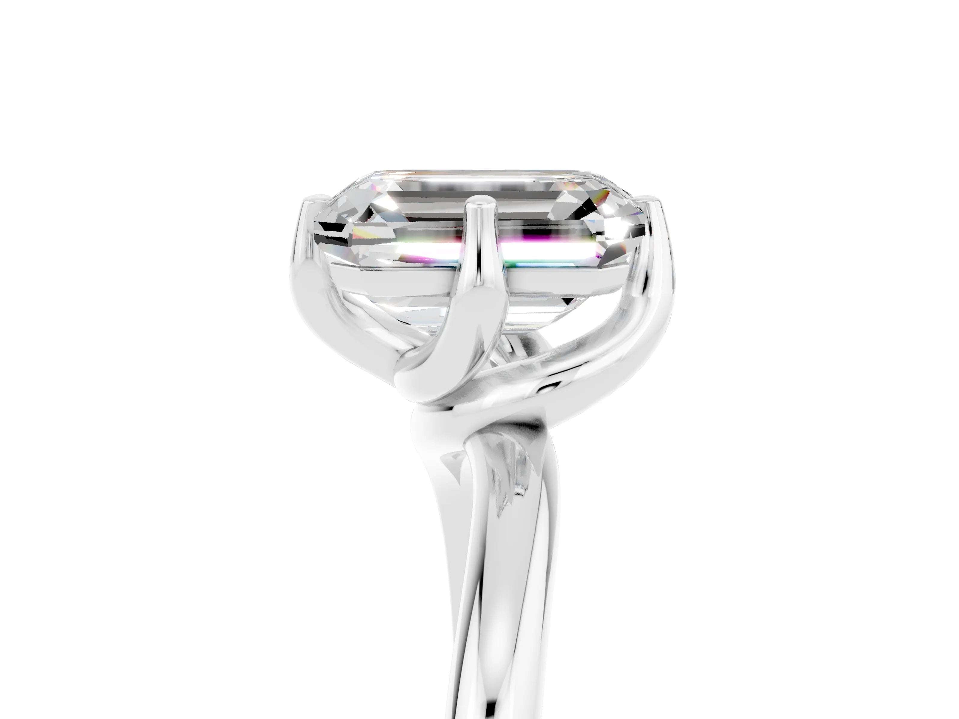White gold Emerald Cut Moissanite Solitaire Engagement Ring with Four-Prong Setting and Classic Band_17