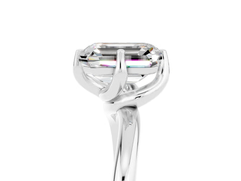 White gold Emerald Cut Moissanite Solitaire Engagement Ring with Four-Prong Setting and Classic Band_17