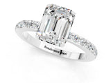 White gold Emerald Cut Moissanite Solitaire Engagement Ring with Pavé Band and Four-Prong Setting_1
