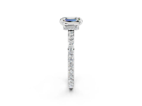 White gold Emerald Cut Moissanite Solitaire Engagement Ring with Pavé Band and Four-Prong Setting_2