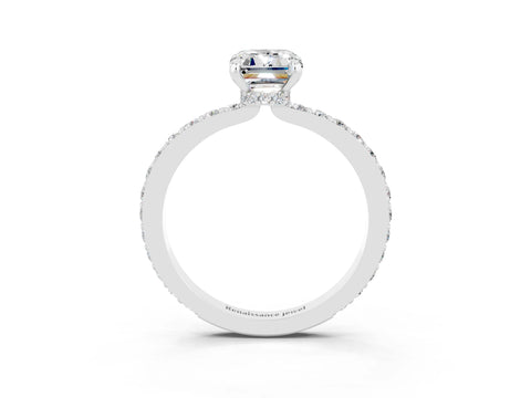 White gold Emerald Cut Moissanite Solitaire Engagement Ring with Pavé Band and Four-Prong Setting_3